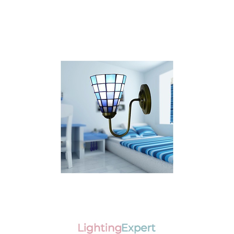 15CM Contemporary And Contracted Stained Glass Lamp Wall Lamp Inn Blue And White Squares Lights