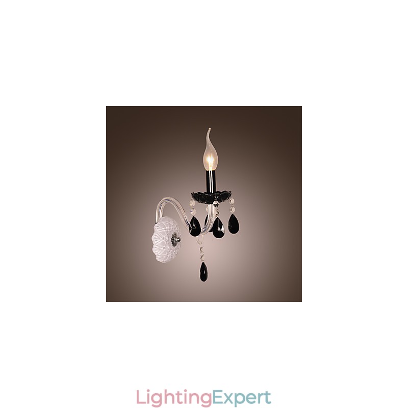 Black Crystal Wall Light with Candle Bulb