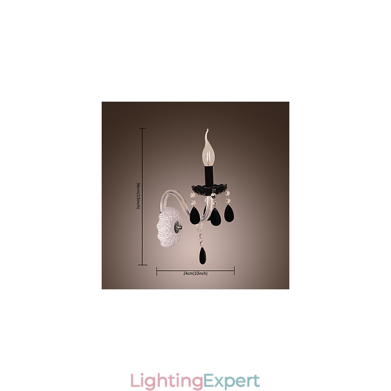 Black Crystal Wall Light with Candle Bulb