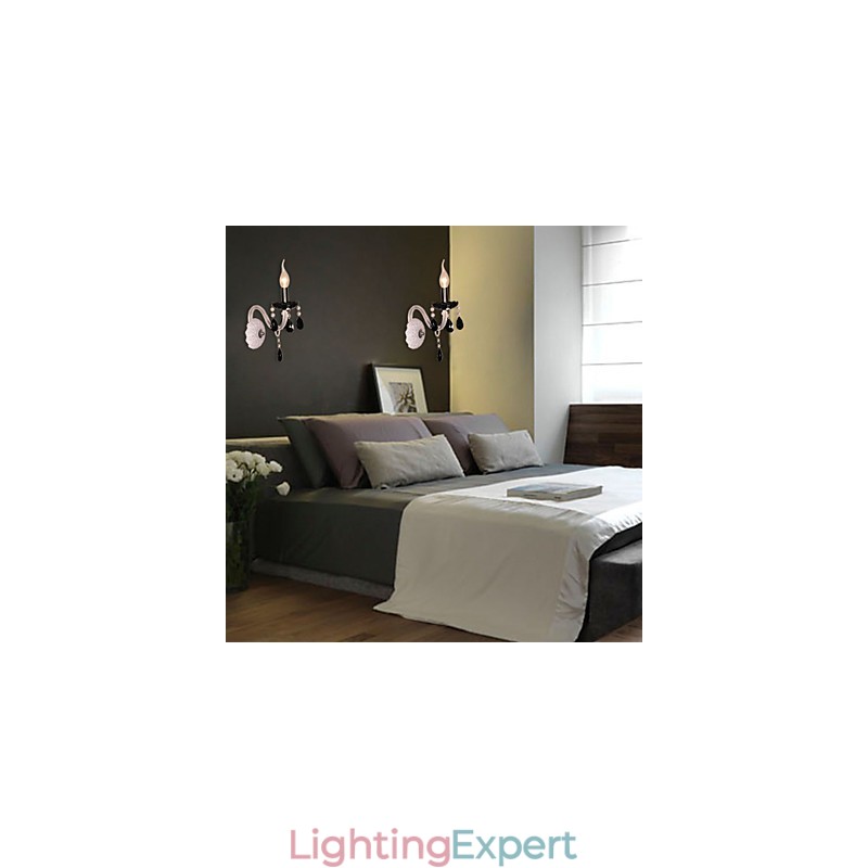 Black Crystal Wall Light with Candle Bulb