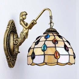 European Mediterranean Contracted Rural Creative Wrought Iron Wall Lamp Glass Lights