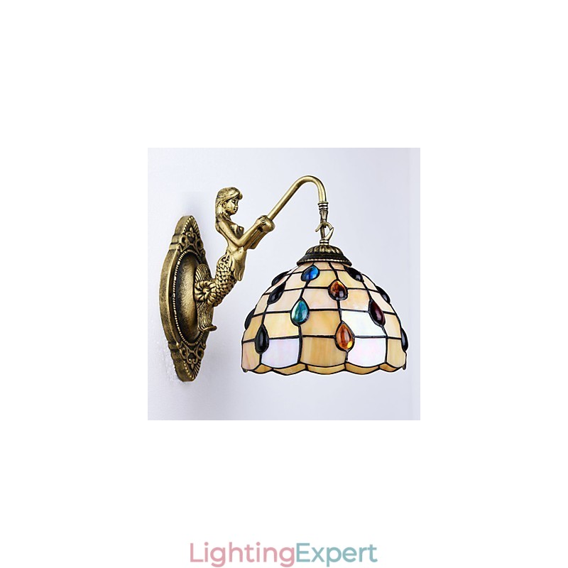 European Mediterranean Contracted Rural Creative Wrought Iron Wall Lamp Glass Lights
