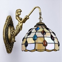 European Mediterranean Contracted Rural Creative Wrought Iron Wall Lamp Glass Lights
