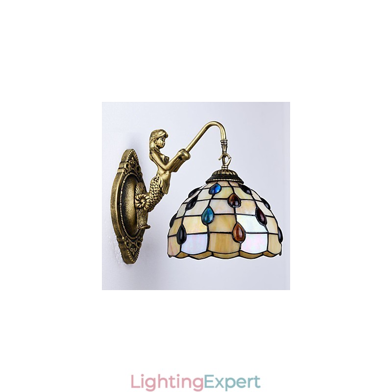 European Mediterranean Contracted Rural Creative Wrought Iron Wall Lamp Glass Lights