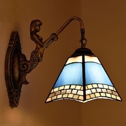 European Mediterranean Contracted Rural Creative Wrought Iron Wall Lamp Glass Lights