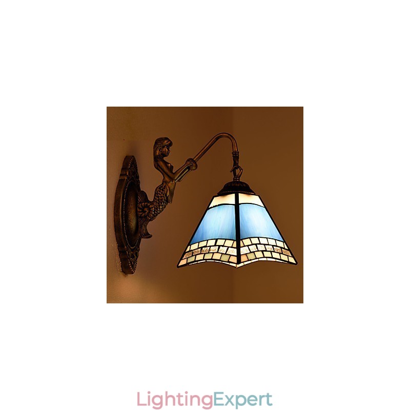 European Mediterranean Contracted Rural Creative Wrought Iron Wall Lamp Glass Lights