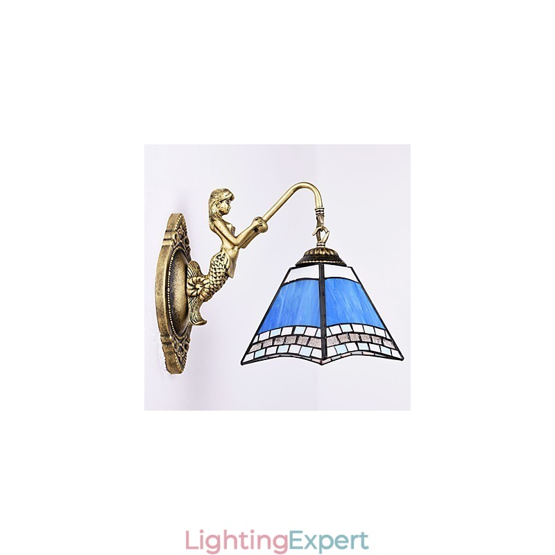 European Mediterranean Contracted Rural Creative Wrought Iron Wall Lamp Glass Lights