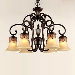 Chandelier Pendant Light 6 Lights Lampshade Down Vintage Country Metal+Glass