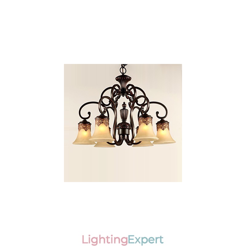 Chandelier Pendant Light 6 Lights Lampshade Down Vintage Country Metal+Glass