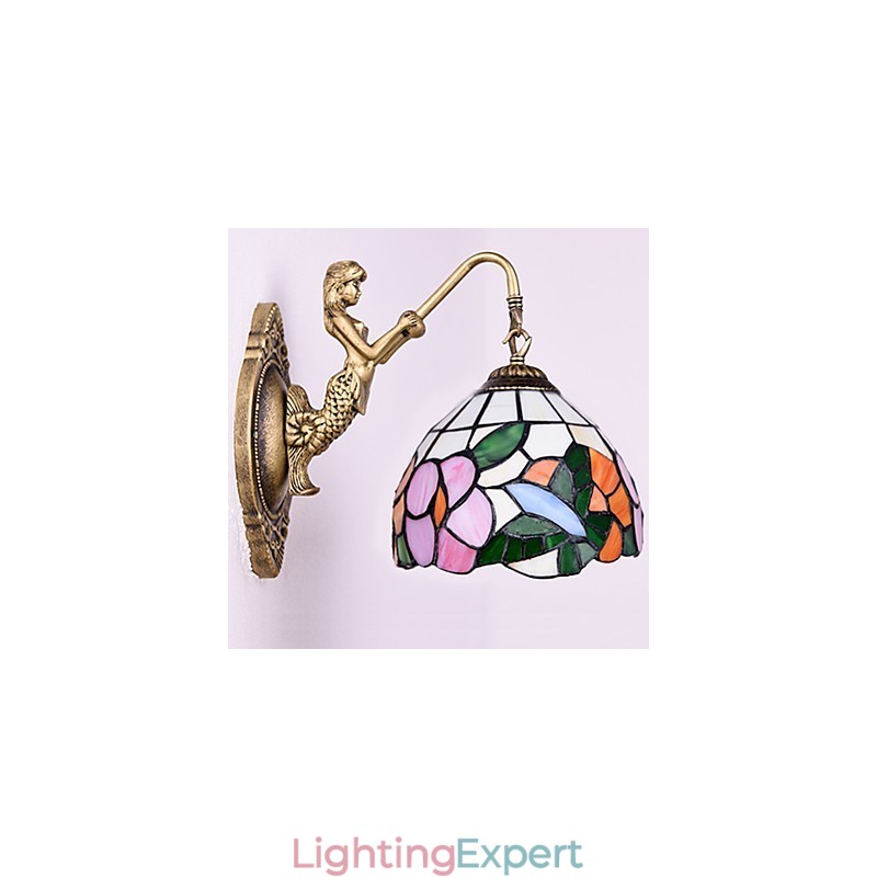 European Contracted Rural Creative Wrought Iron Wall Lamp Glass Lights