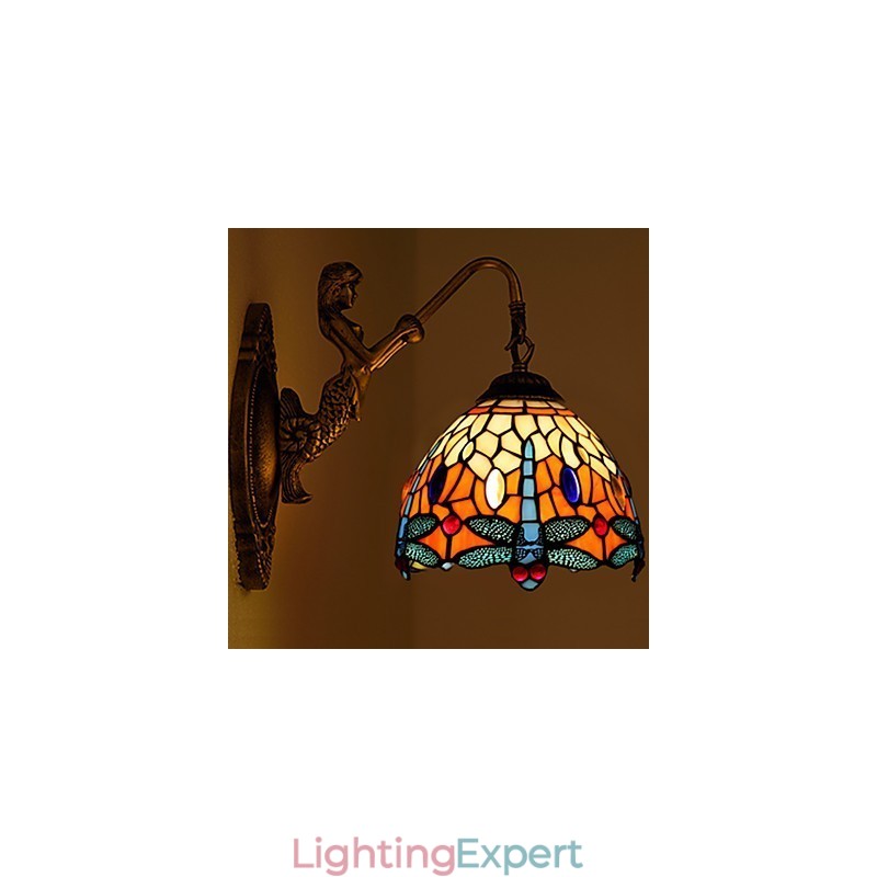 European Contracted Rural Creative Wrought Iron Wall Lamp Glass Lights