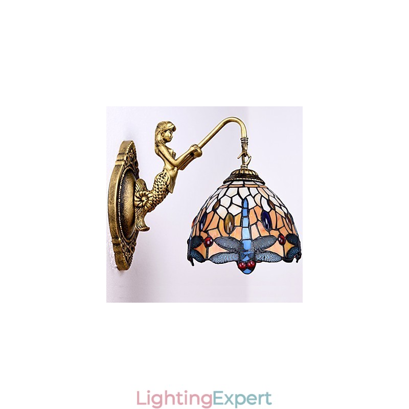 European Contracted Rural Creative Wrought Iron Wall Lamp Glass Lights