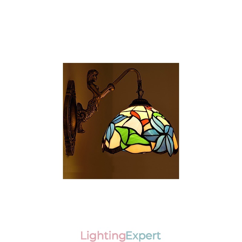 European Contracted Rural Creative Wrought Iron Wall Lamp Glass Lights