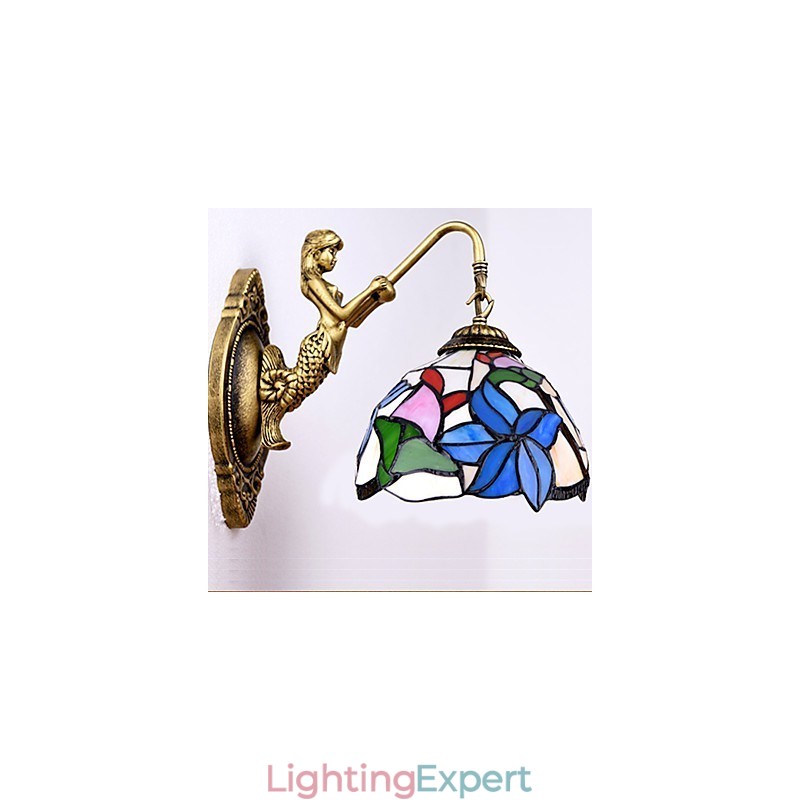 European Contracted Rural Creative Wrought Iron Wall Lamp Glass Lights
