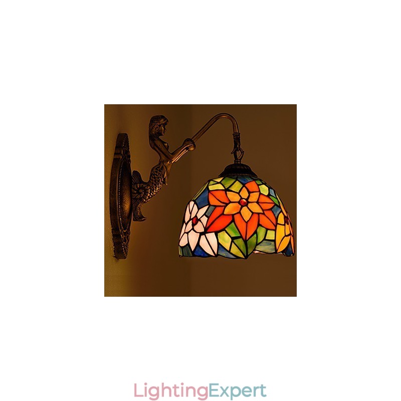 European Contracted Rural Creative Wrought Iron Wall Lamp Glass Lights