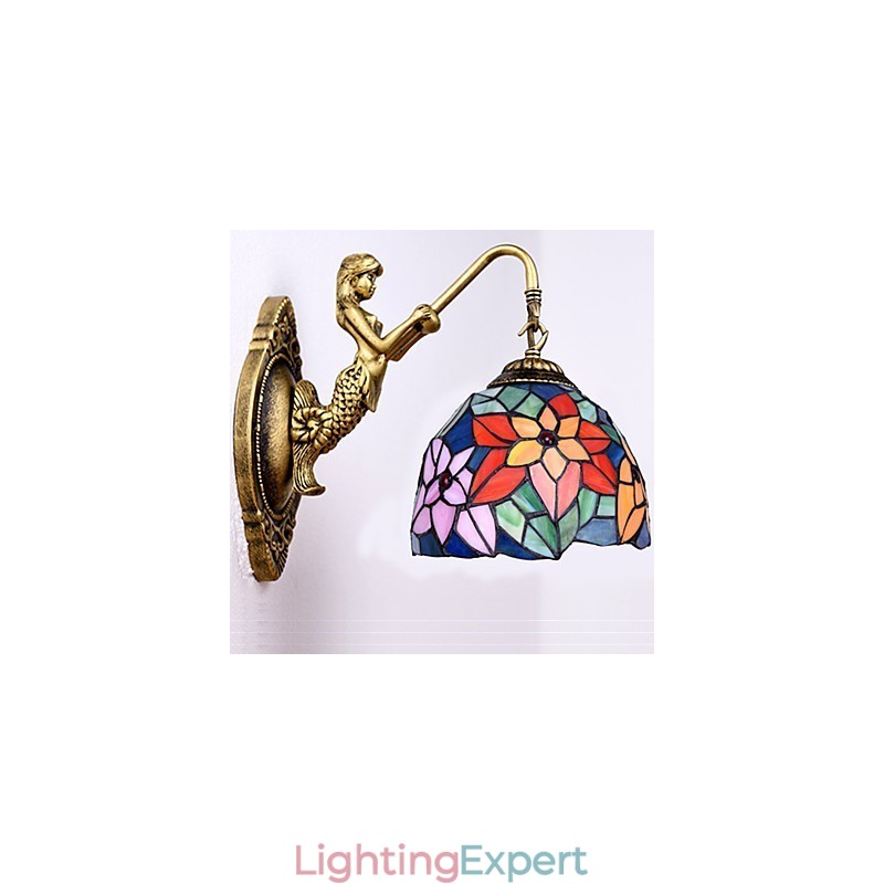 European Contracted Rural Creative Wrought Iron Wall Lamp Glass Lights