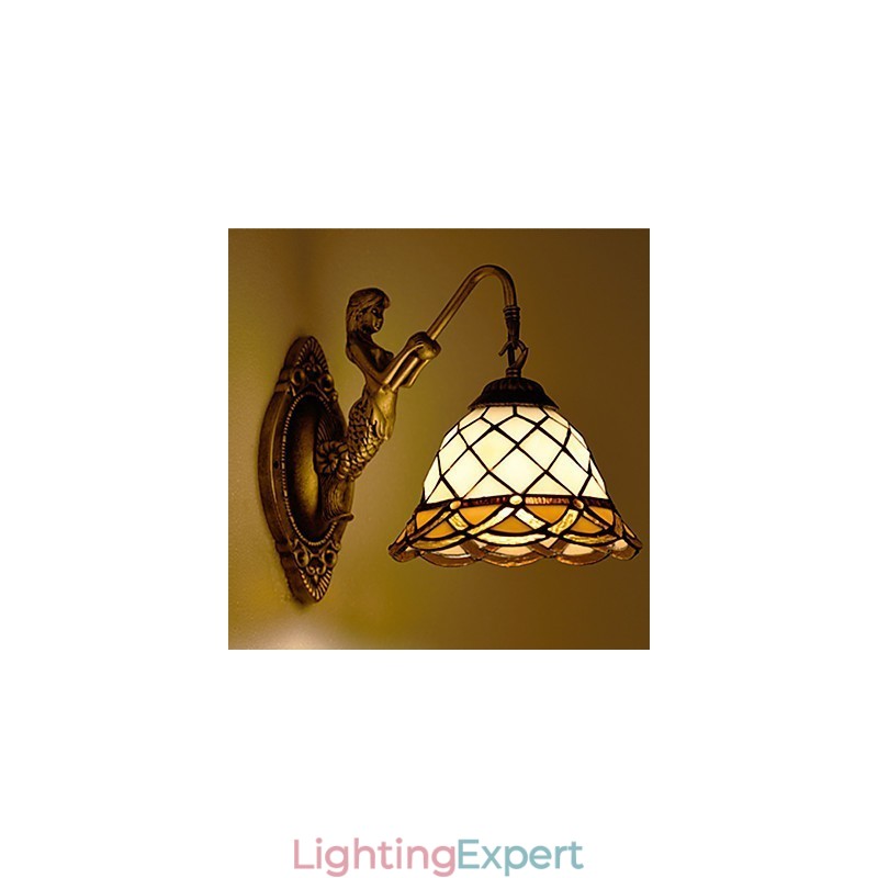 European Contracted Rural Creative Wrought Iron Wall Lamp Glass Lights