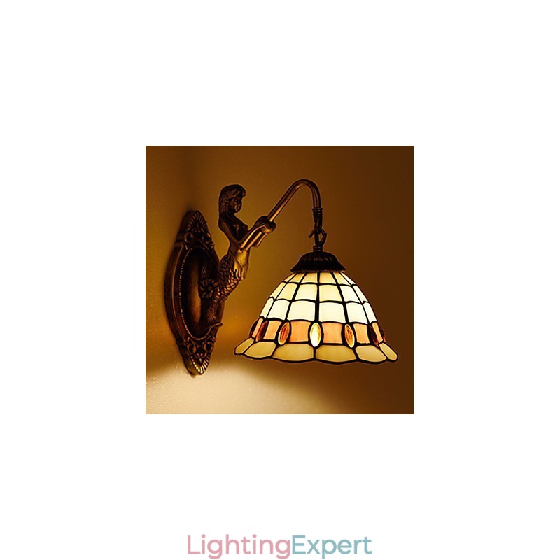 European Contracted Rural Creative Wrought Iron Wall Lamp Glass Lights