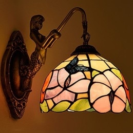 European Contracted Rural Creative Wrought Iron Wall Lamp Glass Lights