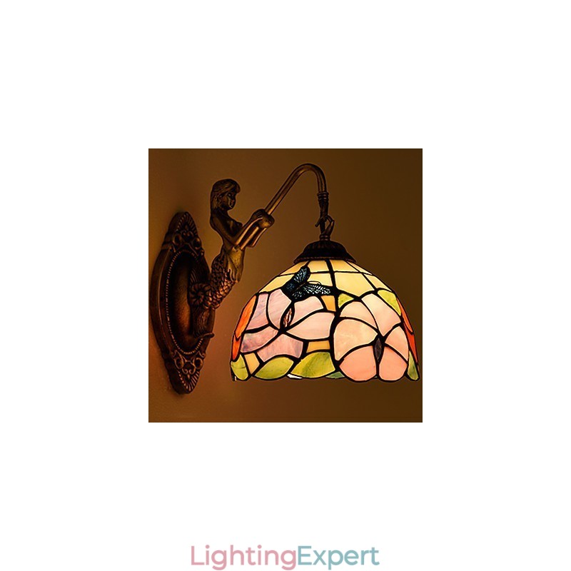 European Contracted Rural Creative Wrought Iron Wall Lamp Glass Lights