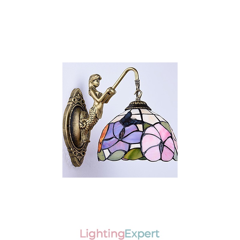 European Contracted Rural Creative Wrought Iron Wall Lamp Glass Lights