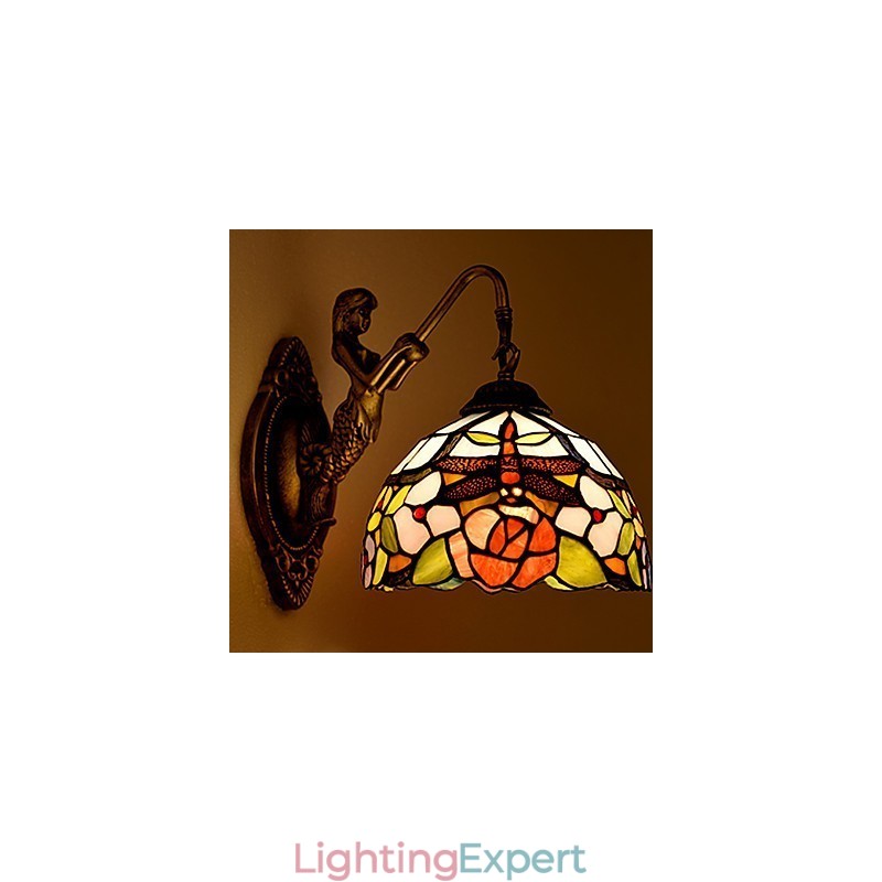 European Contracted Rural Creative Wrought Iron Wall Lamp Glass Lights
