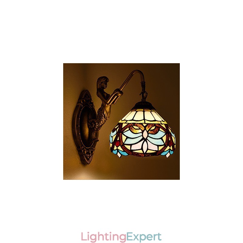European Contracted Rural Creative Wrought Iron Wall Lamp Glass Lights