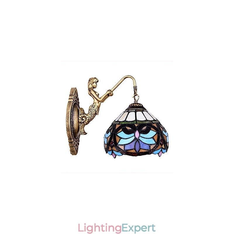 European Contracted Rural Creative Wrought Iron Wall Lamp Glass Lights