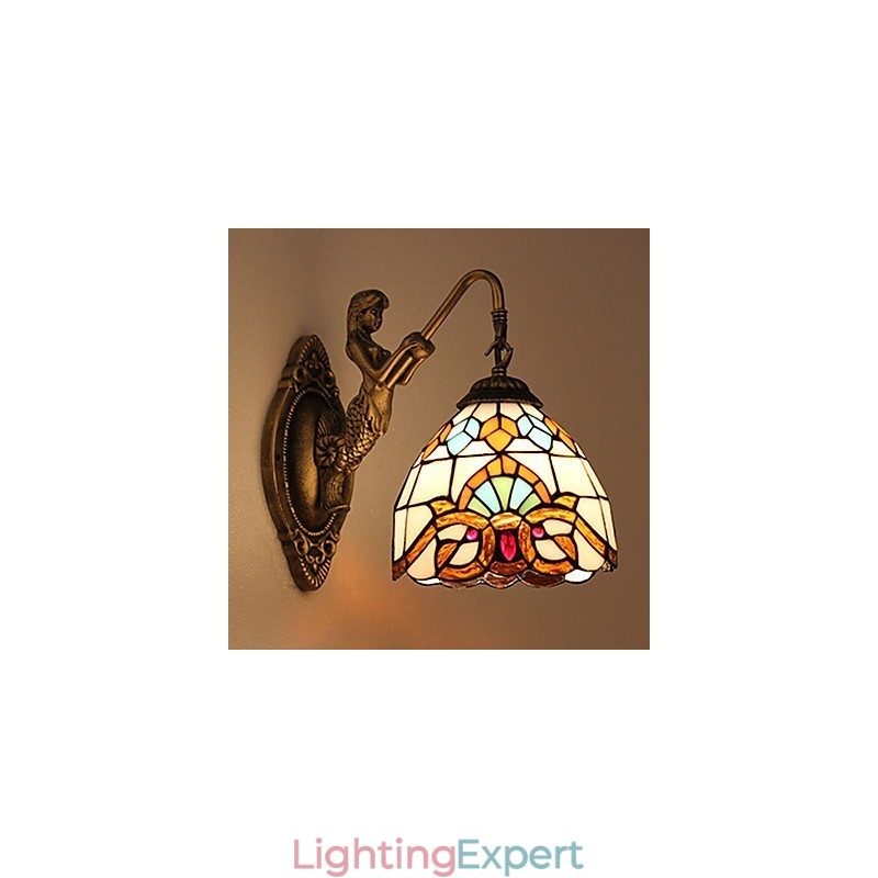 European Contracted Rural Creative Wrought Iron Wall Lamp Glass Lights