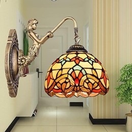 European Contracted Rural Creative Wrought Iron Wall Lamp Glass Lights