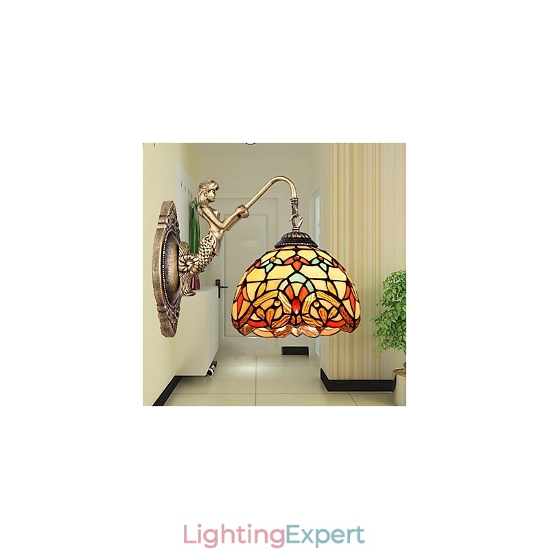 European Contracted Rural Creative Wrought Iron Wall Lamp Glass Lights
