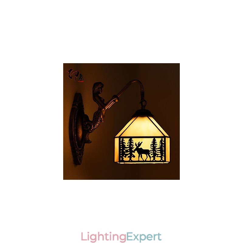 Christmas Deer European Contracted Rural Creative Wrought Iron Wall Lamp Glass Lights