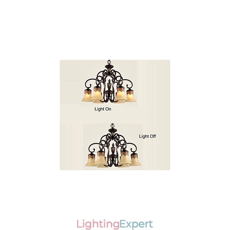 Chandelier Pendant Light 6 Lights Lampshade Down Vintage Country Metal+Glass