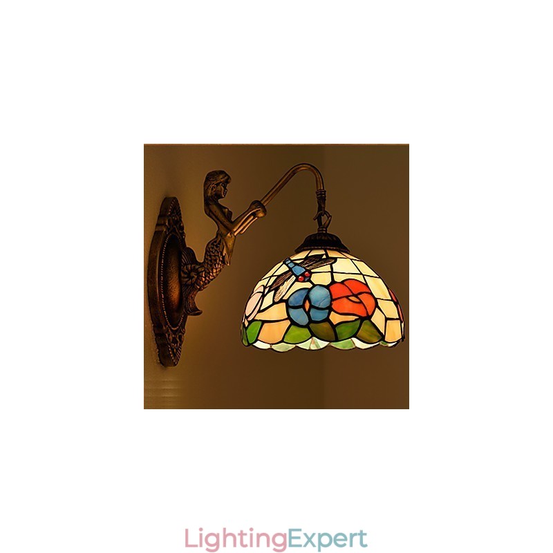 European Contracted Rural Creative Wrought Iron Wall Lamp Glass Lights