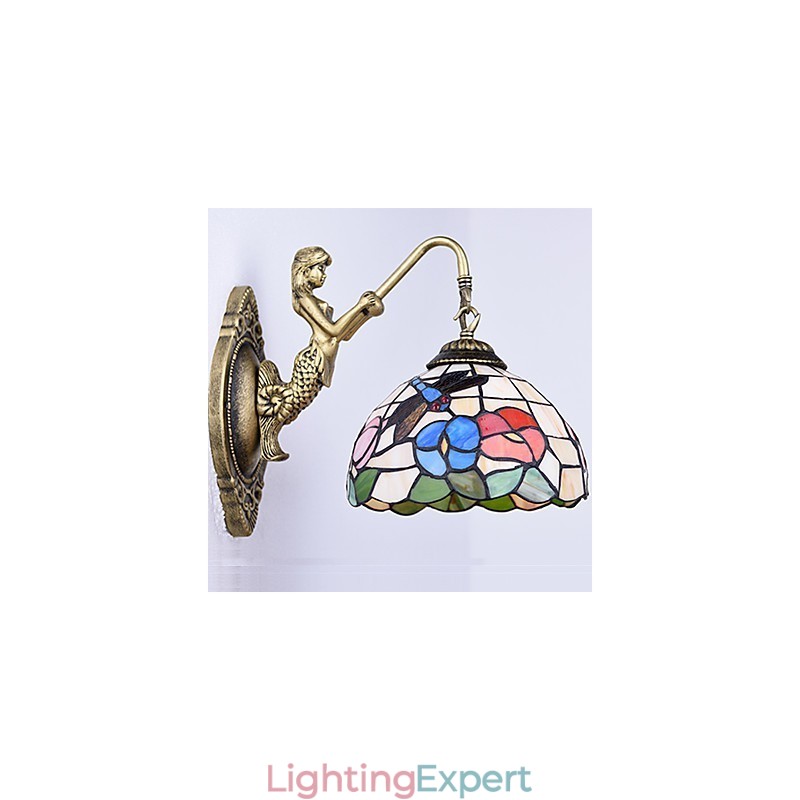 European Contracted Rural Creative Wrought Iron Wall Lamp Glass Lights
