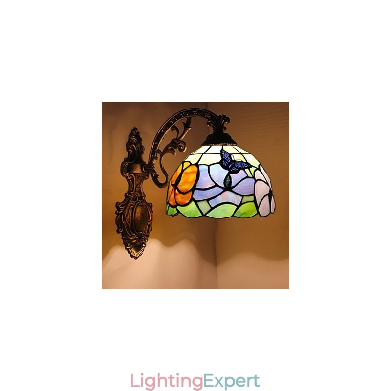 European Mediterranean Contracted Rural Creative Wrought Iron Wall Lamp Glass Lights