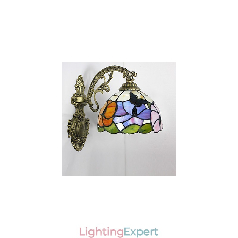 European Mediterranean Contracted Rural Creative Wrought Iron Wall Lamp Glass Lights