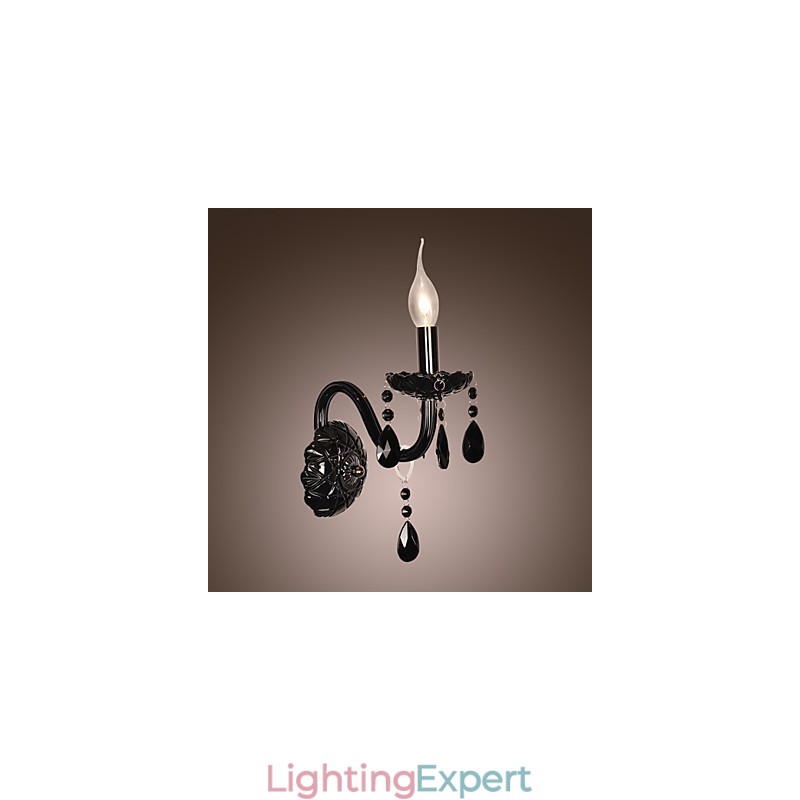 Black Crystal Wall Light with Candle Bulb