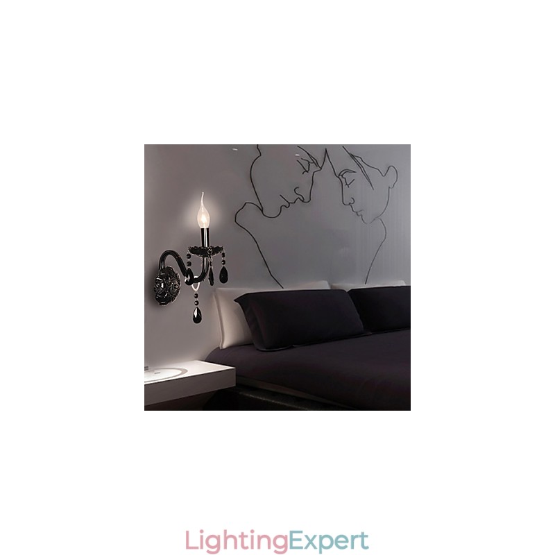 Black Crystal Wall Light with Candle Bulb