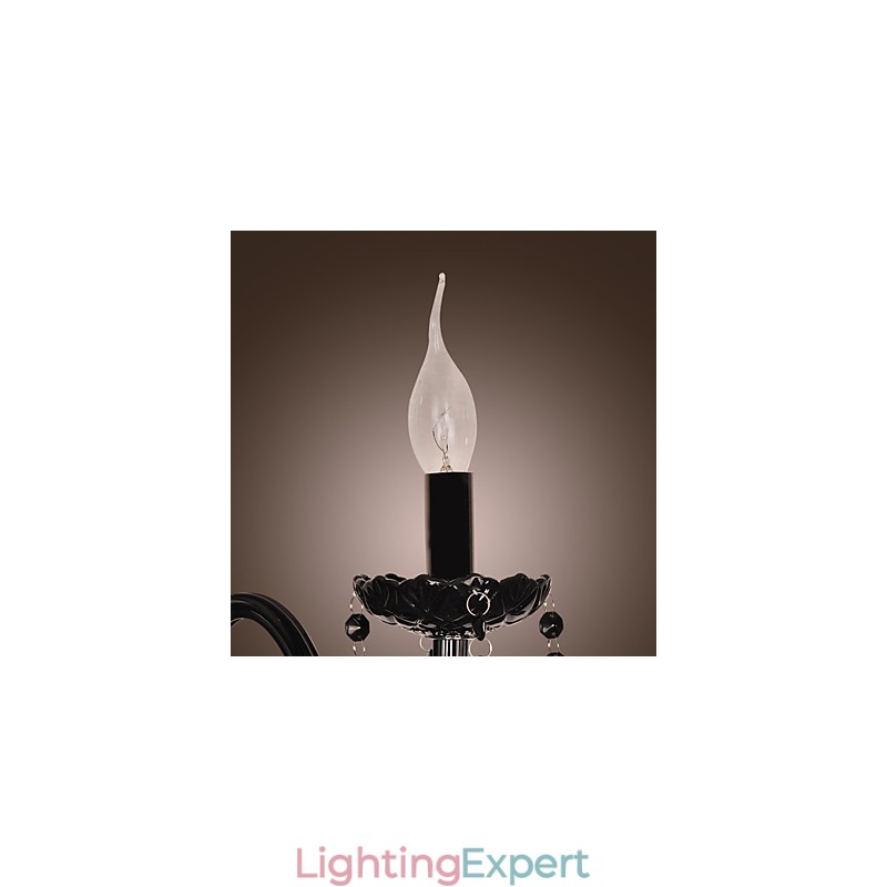 Black Crystal Wall Light with Candle Bulb