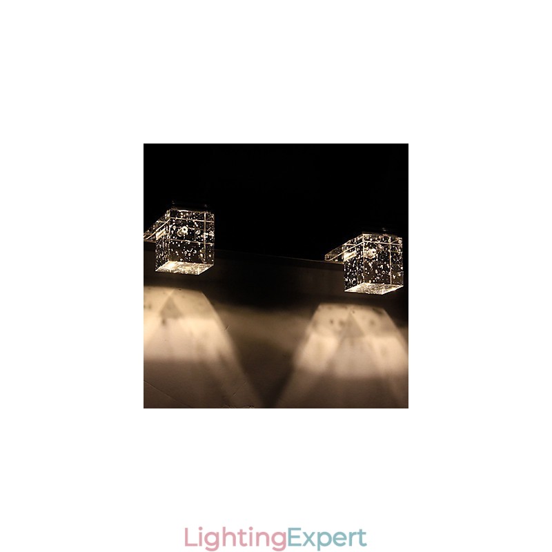 Modern Wall Light with Glass Bubble Cubic Shade Mirror Front Style