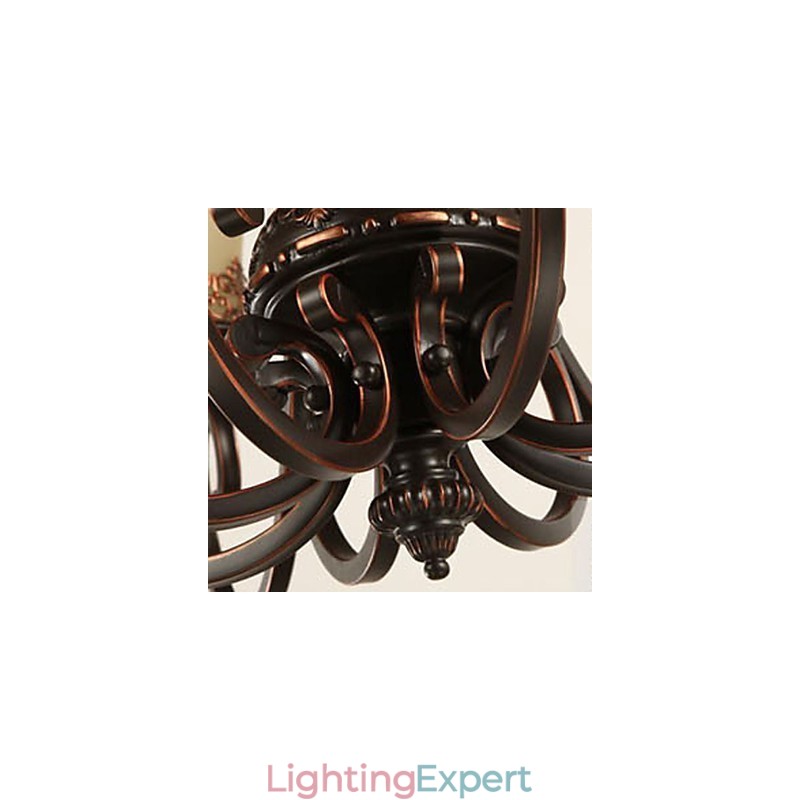 Chandelier Pendant Light 6 Lights Lampshade Down Vintage Country Metal+Glass