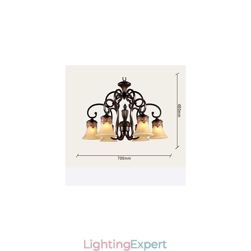 Chandelier Pendant Light 6 Lights Lampshade Down Vintage Country Metal+Glass