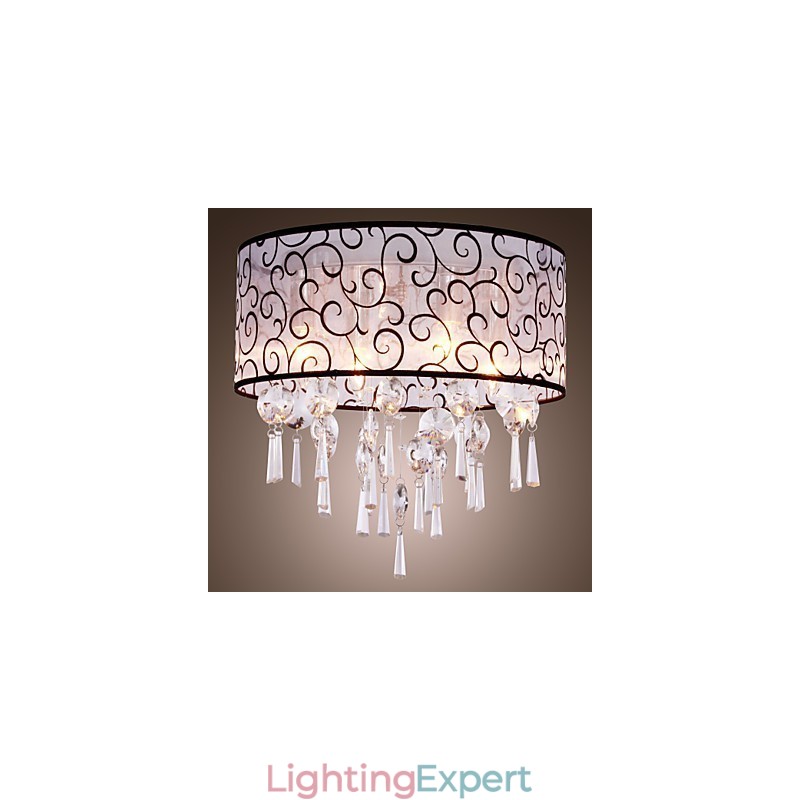 Modern Contemporary Drum Crystal Electroplated Metal Flush Mount