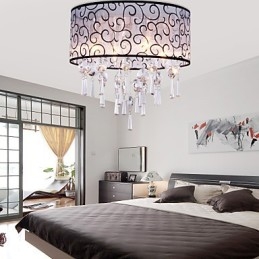 Modern Contemporary Drum Crystal Electroplated Metal Flush Mount