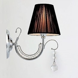 Contemporary Wall Light with Fabric Shade Chandelier Style Arm Crystal Droplet