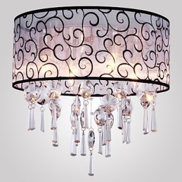 Modern Contemporary Drum Crystal Electroplated Metal Flush Mount