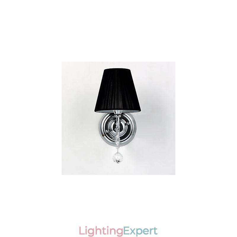 Contemporary Wall Light with Fabric Shade Chandelier Style Arm Crystal Droplet