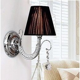 Contemporary Wall Light with Fabric Shade Chandelier Style Arm Crystal Droplet