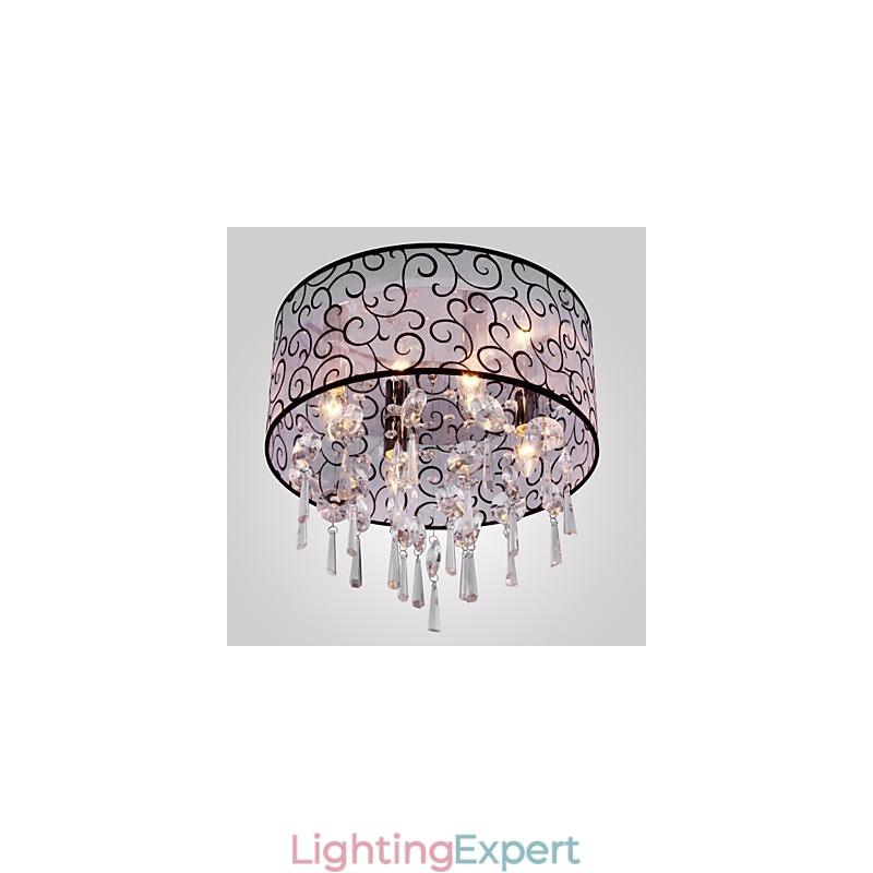 Modern Contemporary Drum Crystal Electroplated Metal Flush Mount